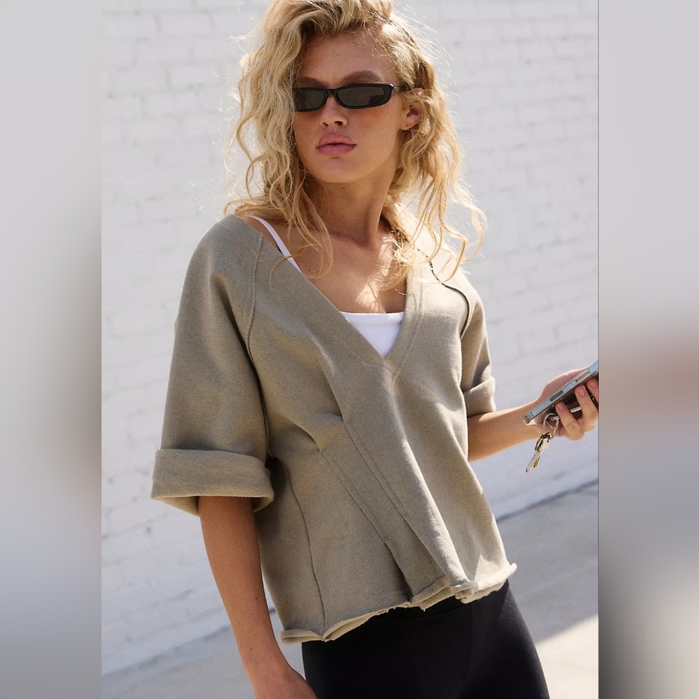 Free People Movement For The Win V-Neck Tee Sage Stone NWT